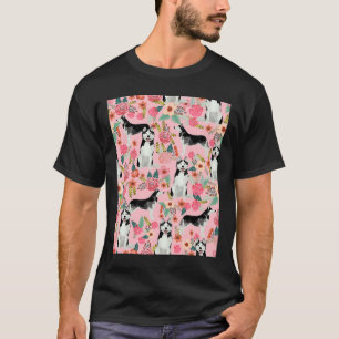 Husky Florals Dogs And Vintage Florals Pattern P T-Shirt