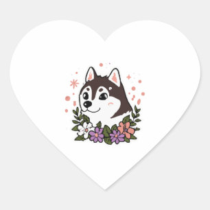 Husky Flowers Dog Lover Malamute Heart Sticker