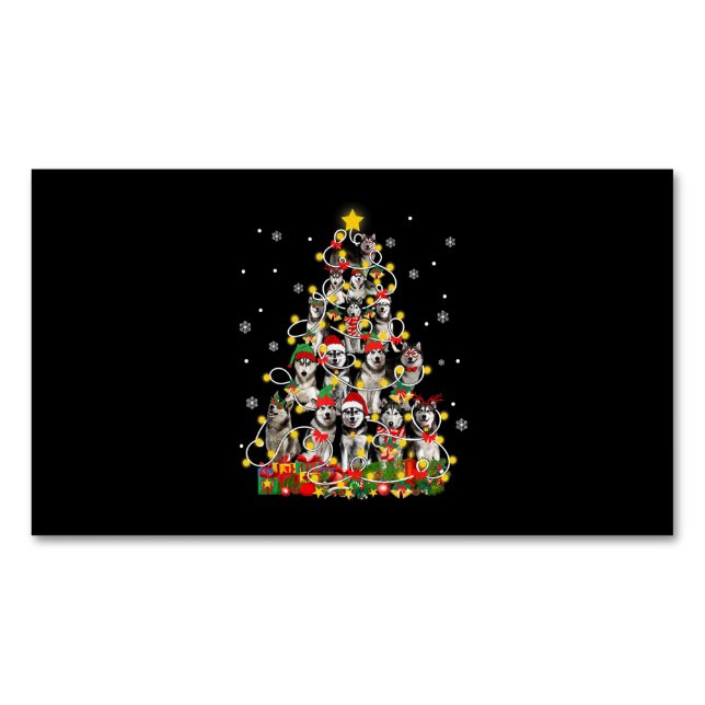 Husky | Funny Siberian Husky Santa Hat Christmas Magnetic Business Card (Front)