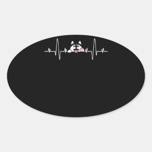 Husky Gift Cool Siberian Husky Heartbeat Oval Sticker