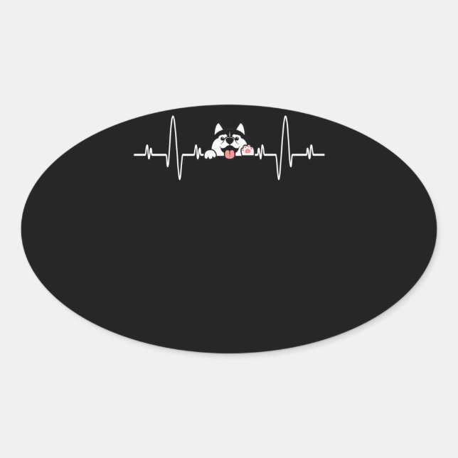 Husky Gift | Cool Siberian Husky Heartbeat Oval Sticker (Front)