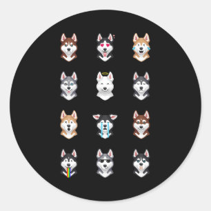 Husky Gift   Funny Siberian Husky Emoji Classic Round Sticker