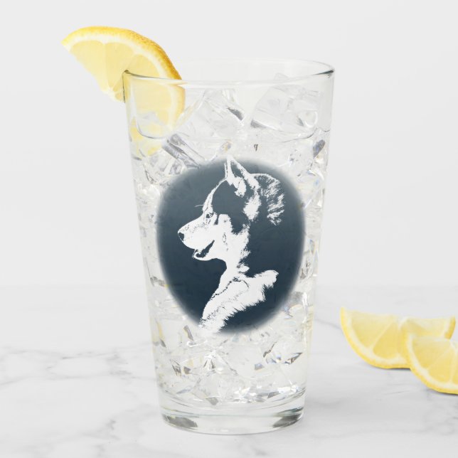Husky Glasses Siberian Husky Pup Glass Personalise (Front Ice)
