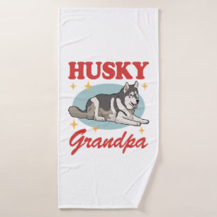 Husky Grandpa Dog Owner Siberian Husky Bath Towel