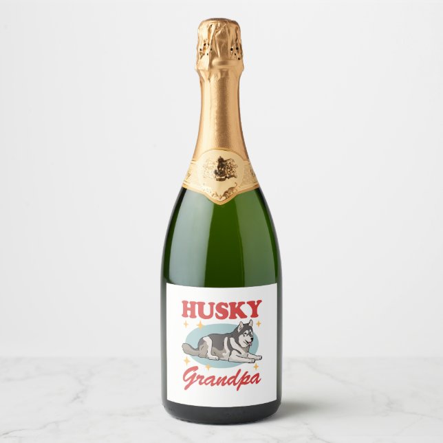 Husky Grandpa Dog Owner Siberian Husky Sparkling Wine Label (Front)