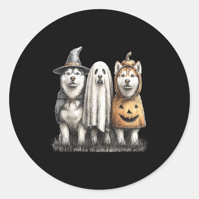 Husky Halloween Ghost Pumpkin  Classic Round Sticker (Front)
