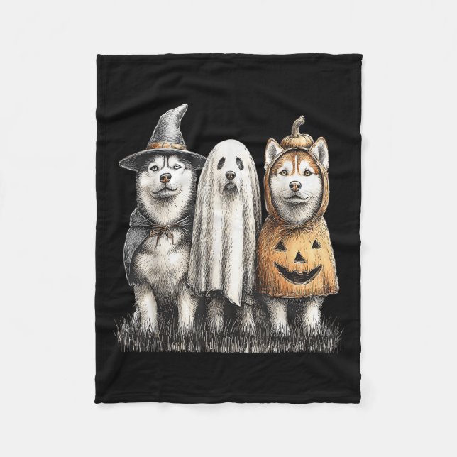 Husky Halloween Ghost Pumpkin  Fleece Blanket (Front)
