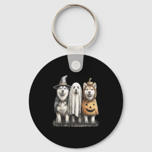 Husky Halloween Ghost Pumpkin  Key Ring