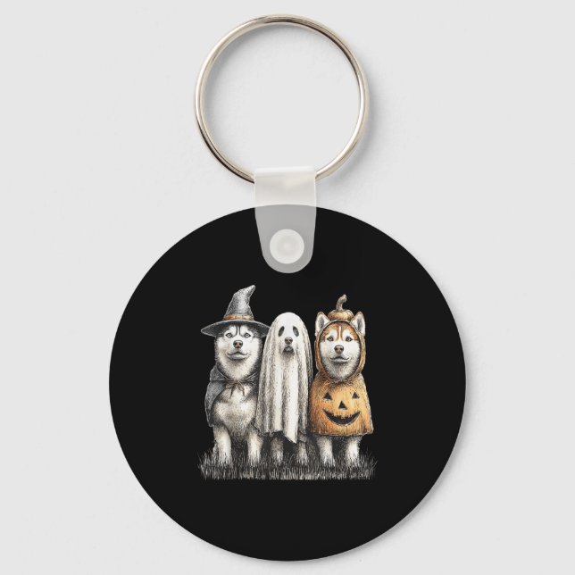 Husky Halloween Ghost Pumpkin  Key Ring (Front)