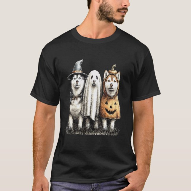Husky Halloween Ghost Pumpkin T-Shirt (Front)