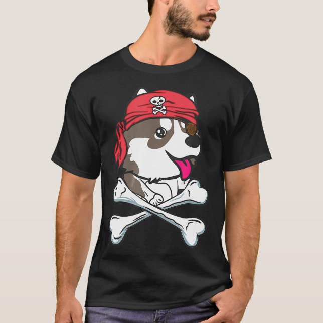 Husky Halloween Pirate Hat Crossbones Dog Lover Gi T-Shirt (Front)