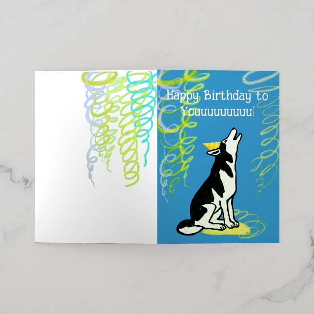 Husky happy birthday Folded Foil Holiday Card (Outside Laydown)