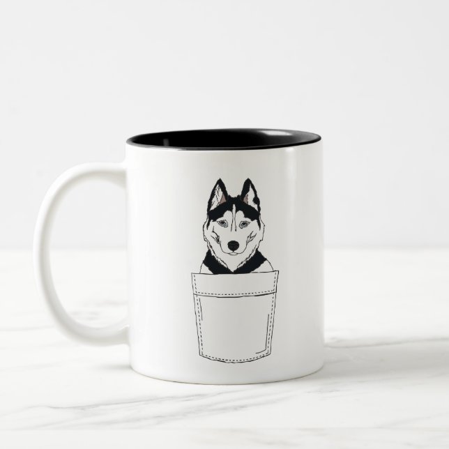 Husky in Pocket Cute Puppy Clipart Husky Clipart Two-Tone Coffee Mug (Left)