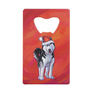 Husky in Santa Hat On Red