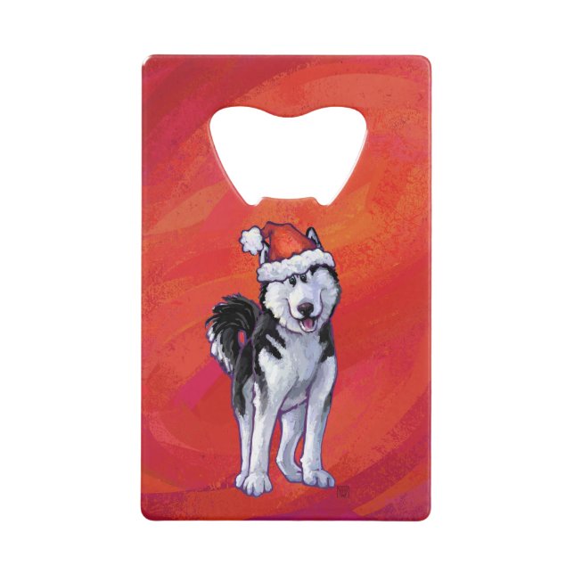 Husky in Santa Hat On Red (Front)
