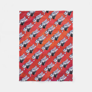 Husky in Santa Hat On Red Fleece Blanket