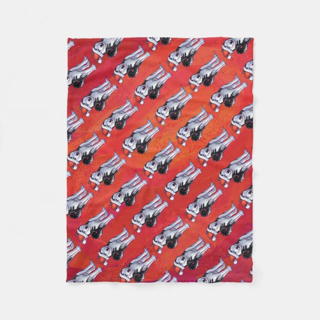 Husky in Santa Hat On Red Fleece Blanket (Front)