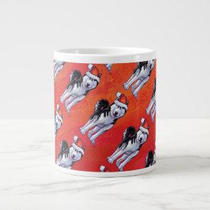 Husky in Santa Hat On Red Large Coffee Mug