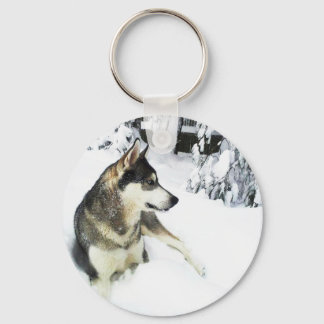 Husky in Snow - Keychain