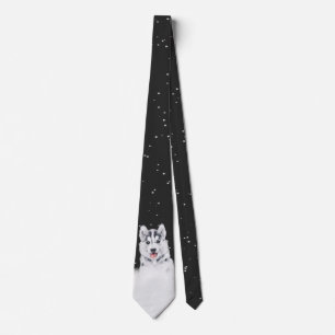 Husky In Snowflakes Neck Tie