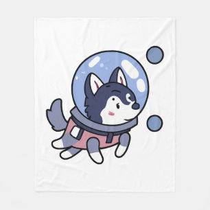 Husky In Space Puppy Dog Lover Retro Fleece Blanket