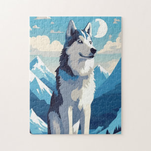 Husky in the snowy mountains jigsaw puzzle