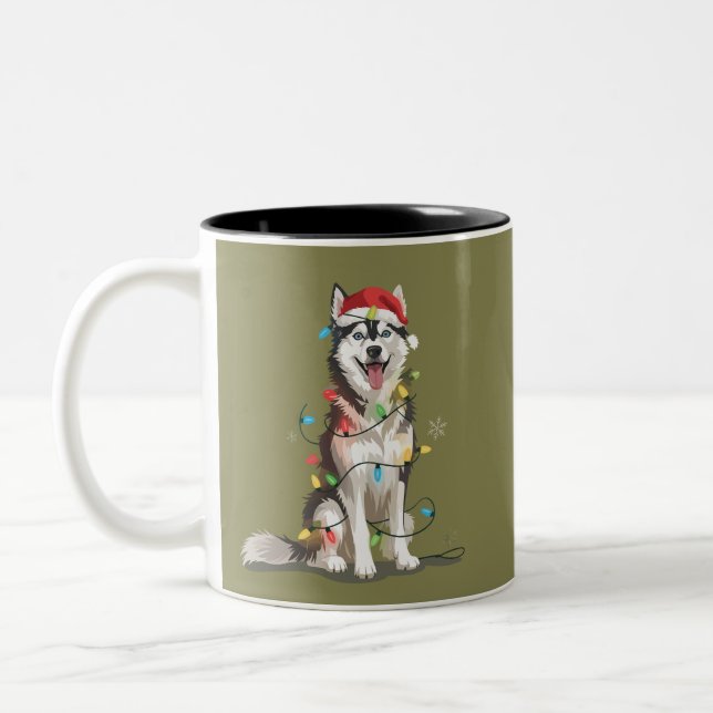 Husky Lover Christmas Siberian Xmas Dog Mum  Two-Tone Coffee Mug (Left)