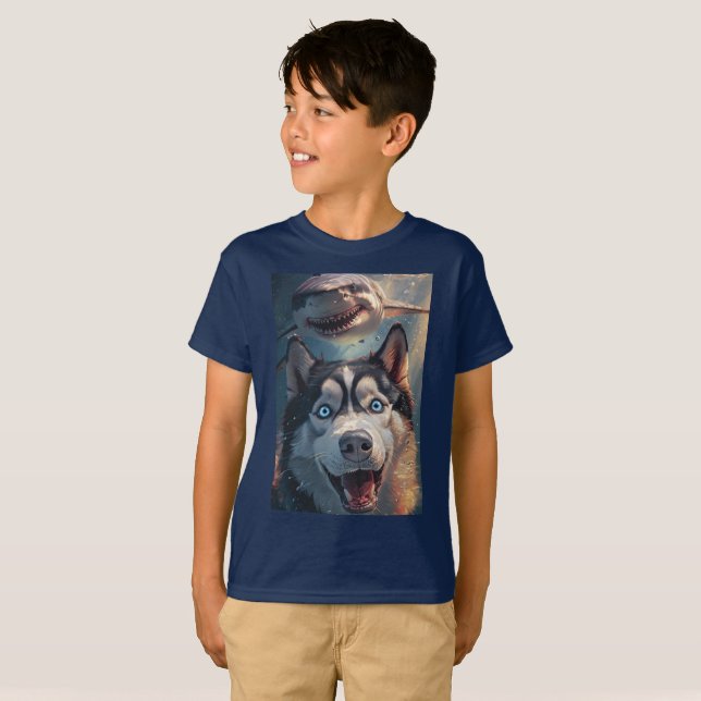 Husky Meets Shark Kids’ Ocean Adventure Tee (Front Full)