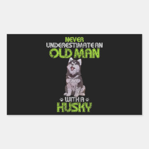 Husky  Mens Vintage Never Underestimate An Old Man Rectangular Sticker