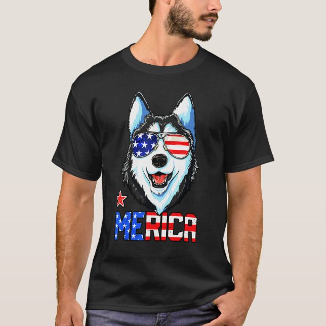 Husky Merica Men Women American Flag T-Shirt (Front)