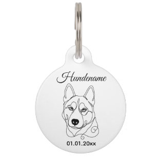 Husky Minimalist Line Art Personalized ID Tag