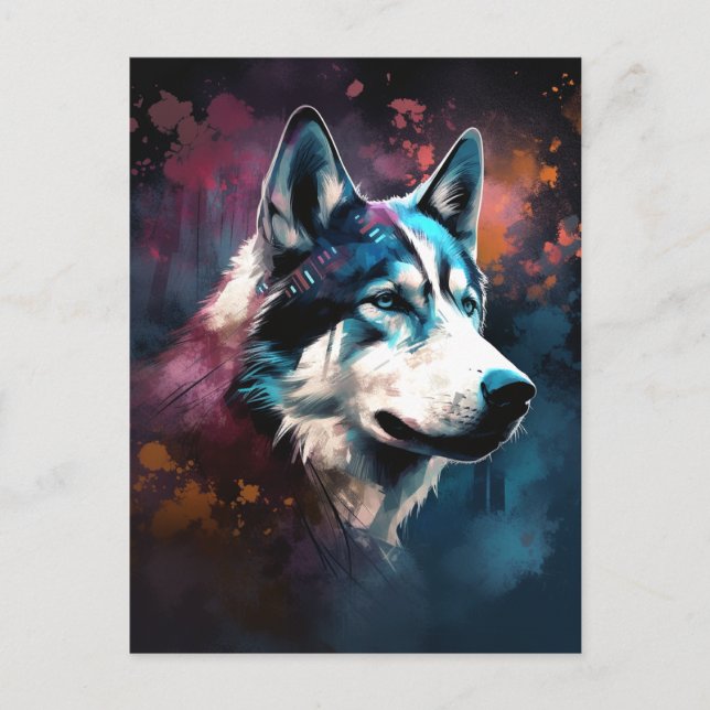 Husky Modern Abstract Dog Painting Art Postcard (Front)