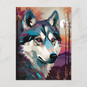 Husky Modern Abstract Dog Painting Art Postcard