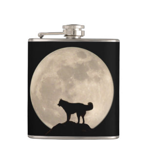 Husky Moon Flask Custom Siberian Husky Drink Flask