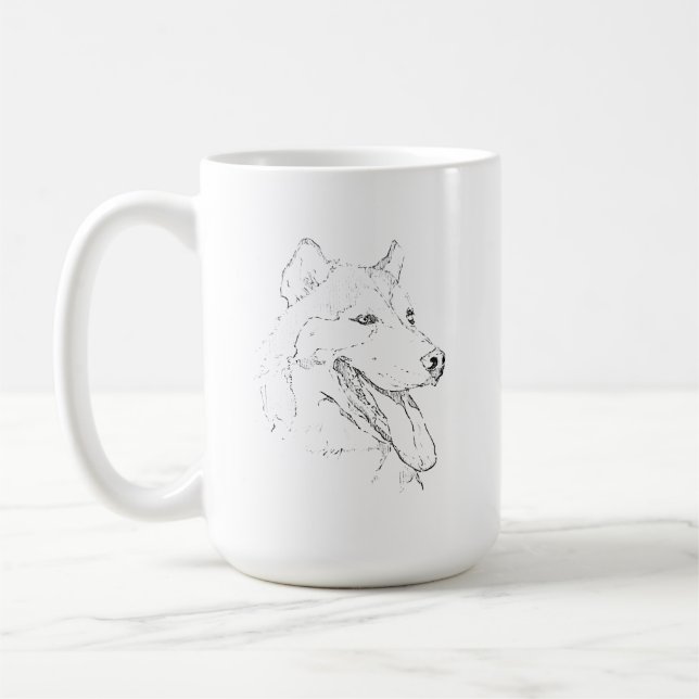 Husky Mug – Hand Drawn Ink Dog Coffee Mug (Left)