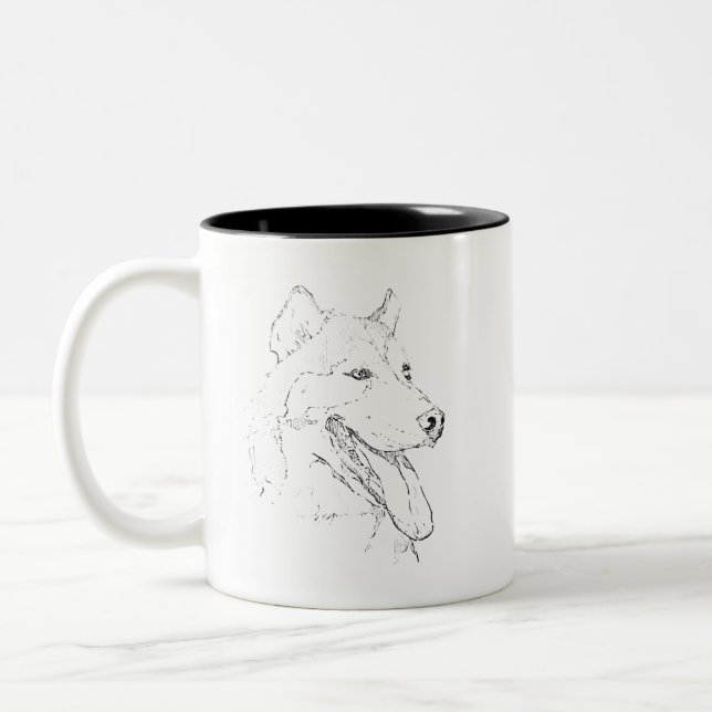 Husky Mug – Hand Drawn Ink Dog Coffee Mug (Left)