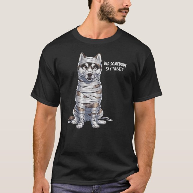 Husky Mummy Halloween Dog T-Shirt (Front)