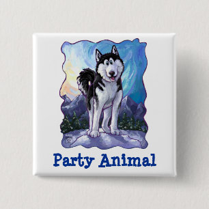 Husky Party Centre 15 Cm Square Badge