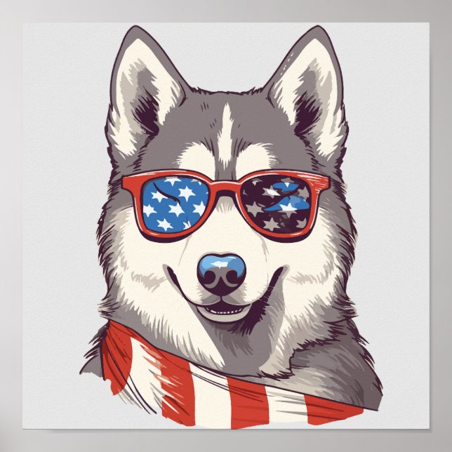 Husky, Patriotic Siberian Husky Poster (Front)