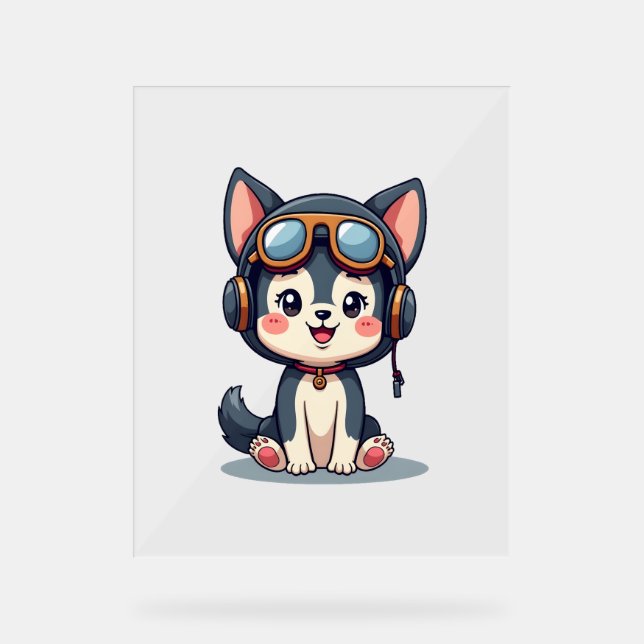 Husky Pilot Dog Lover Malamute Acrylic Sign (Front)