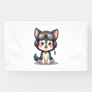 Husky Pilot Dog Lover Malamute Banner