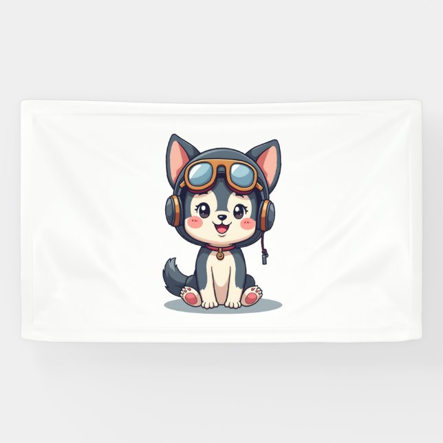 Husky Pilot Dog Lover Malamute Banner (Horizontal)