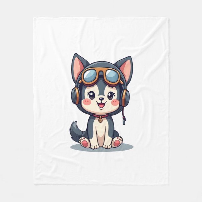 Husky Pilot Dog Lover Malamute Fleece Blanket (Front)