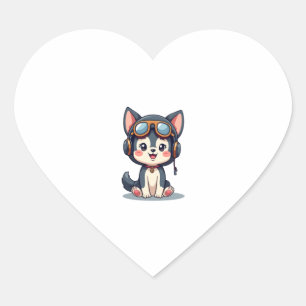 Husky Pilot Dog Lover Malamute Heart Sticker
