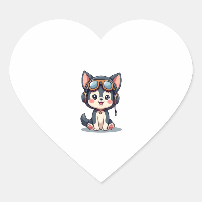 Husky Pilot Dog Lover Malamute Heart Sticker (Front)
