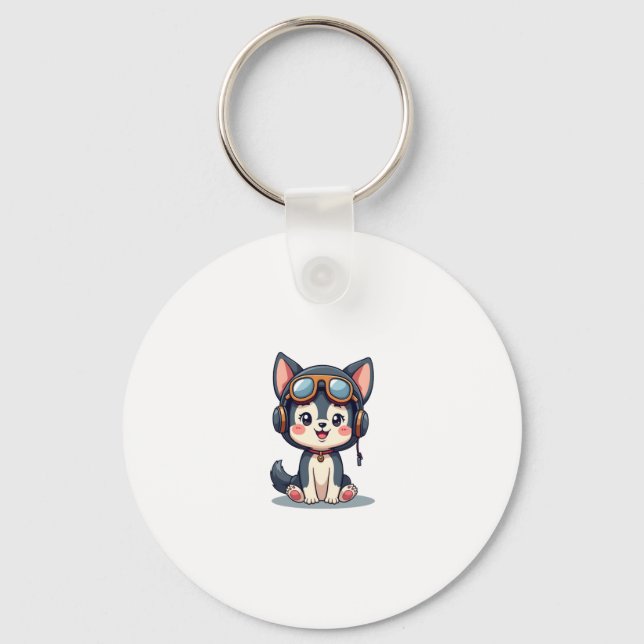 Husky Pilot Dog Lover Malamute Key Ring (Front)