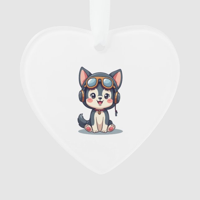 Husky Pilot Dog Lover Malamute Ornament (Front)