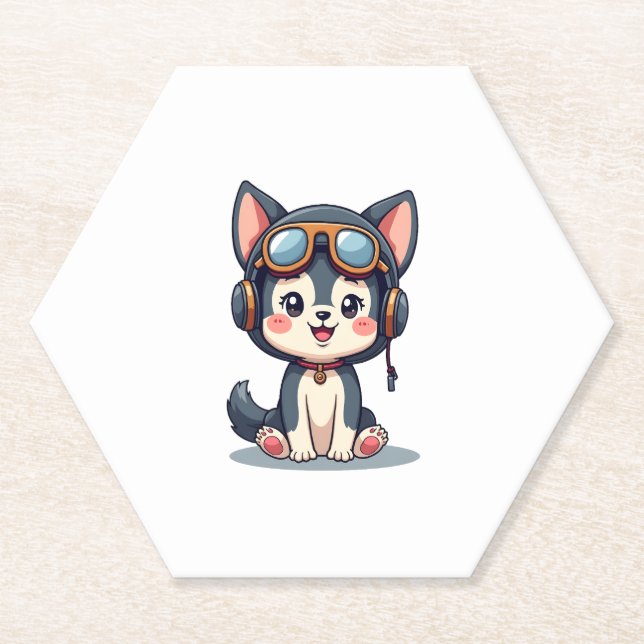 Husky Pilot Dog Lover Malamute Paper Coaster (Front)