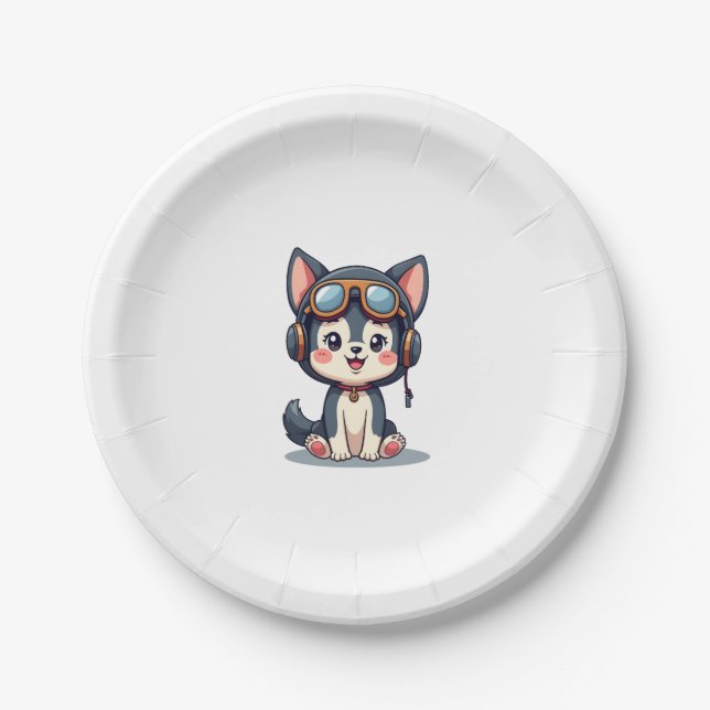 Husky Pilot Dog Lover Malamute Paper Plate (Front)
