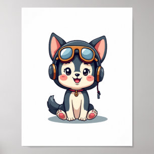 Husky Pilot Dog Lover Malamute Poster